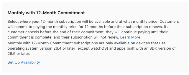 Monthly with commitment billing plan selected in App Store Connect