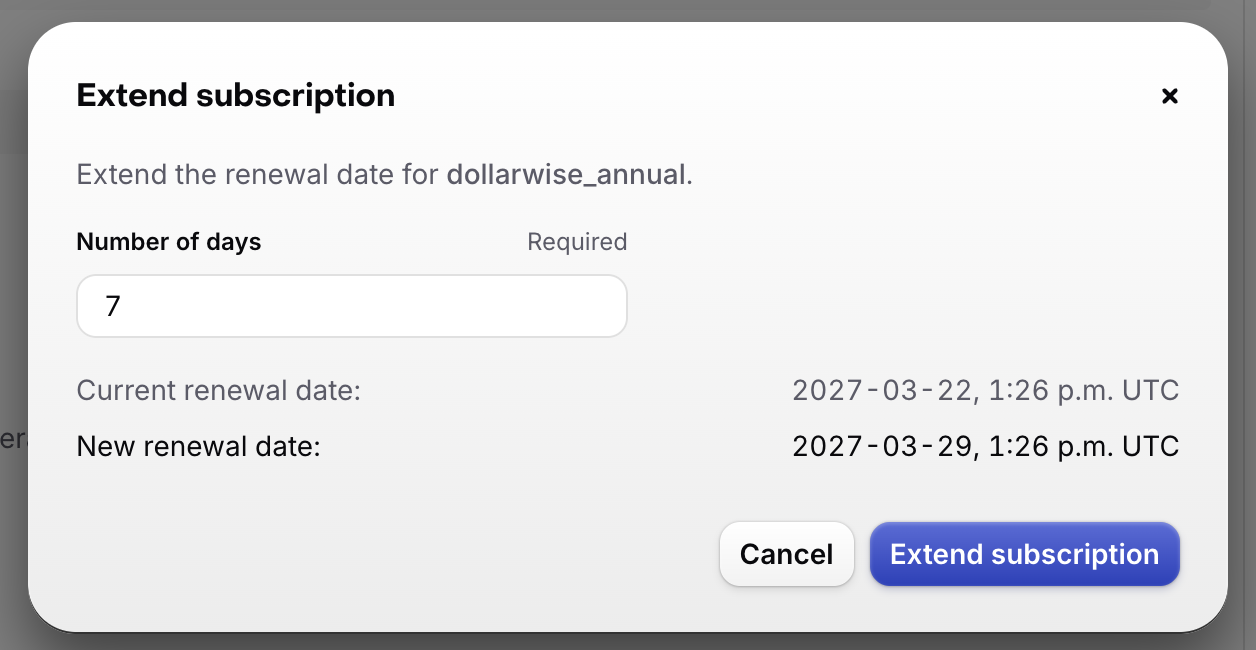 Extend Web Billing subscription