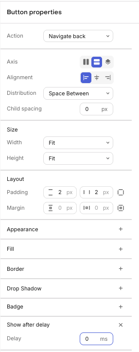 Button delayed visibility properties