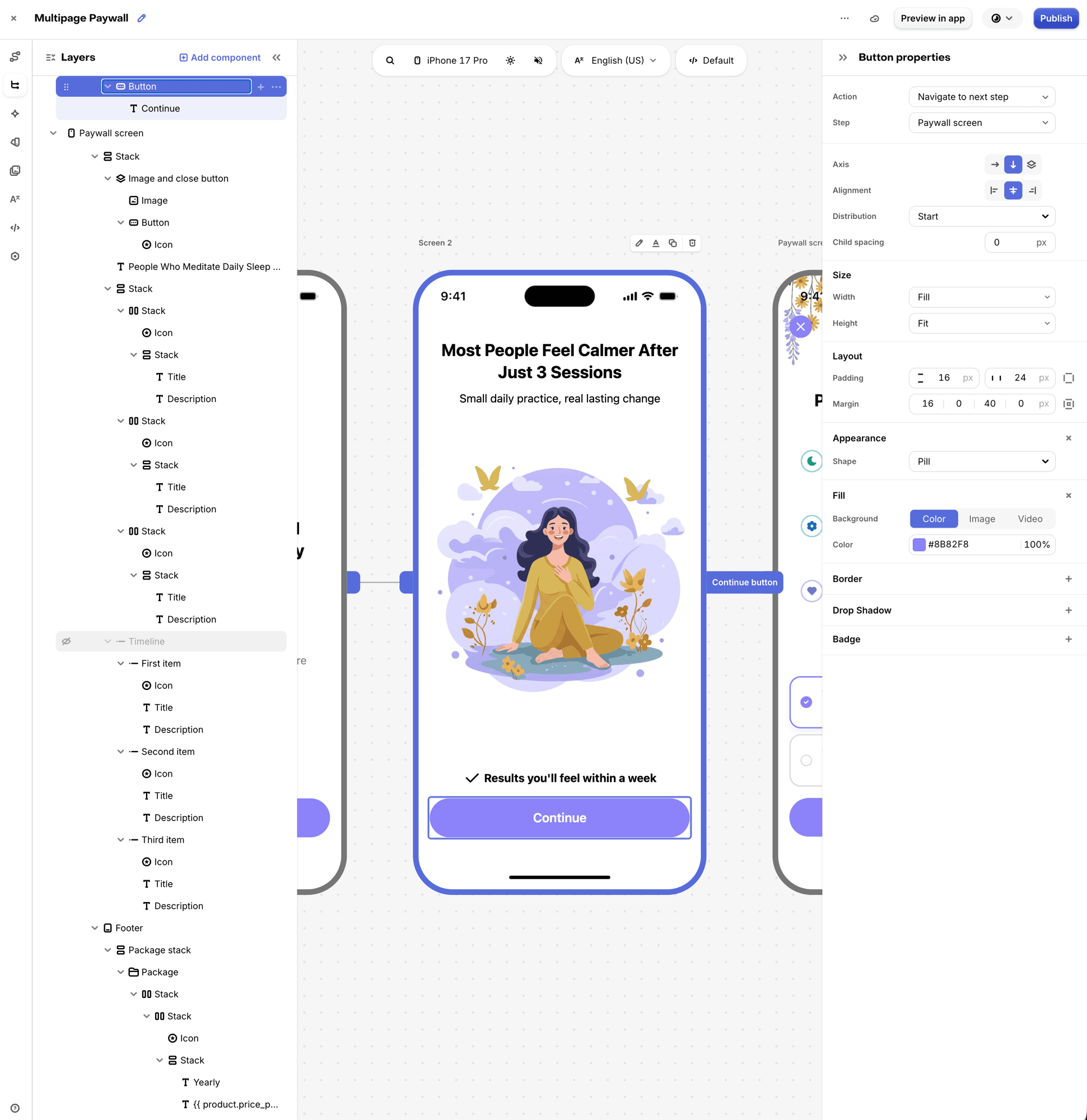 Configuring a Button with the Navigate to next step action