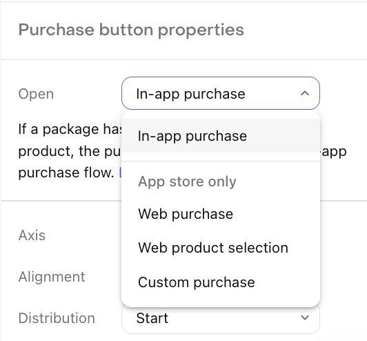 Purchase button open options