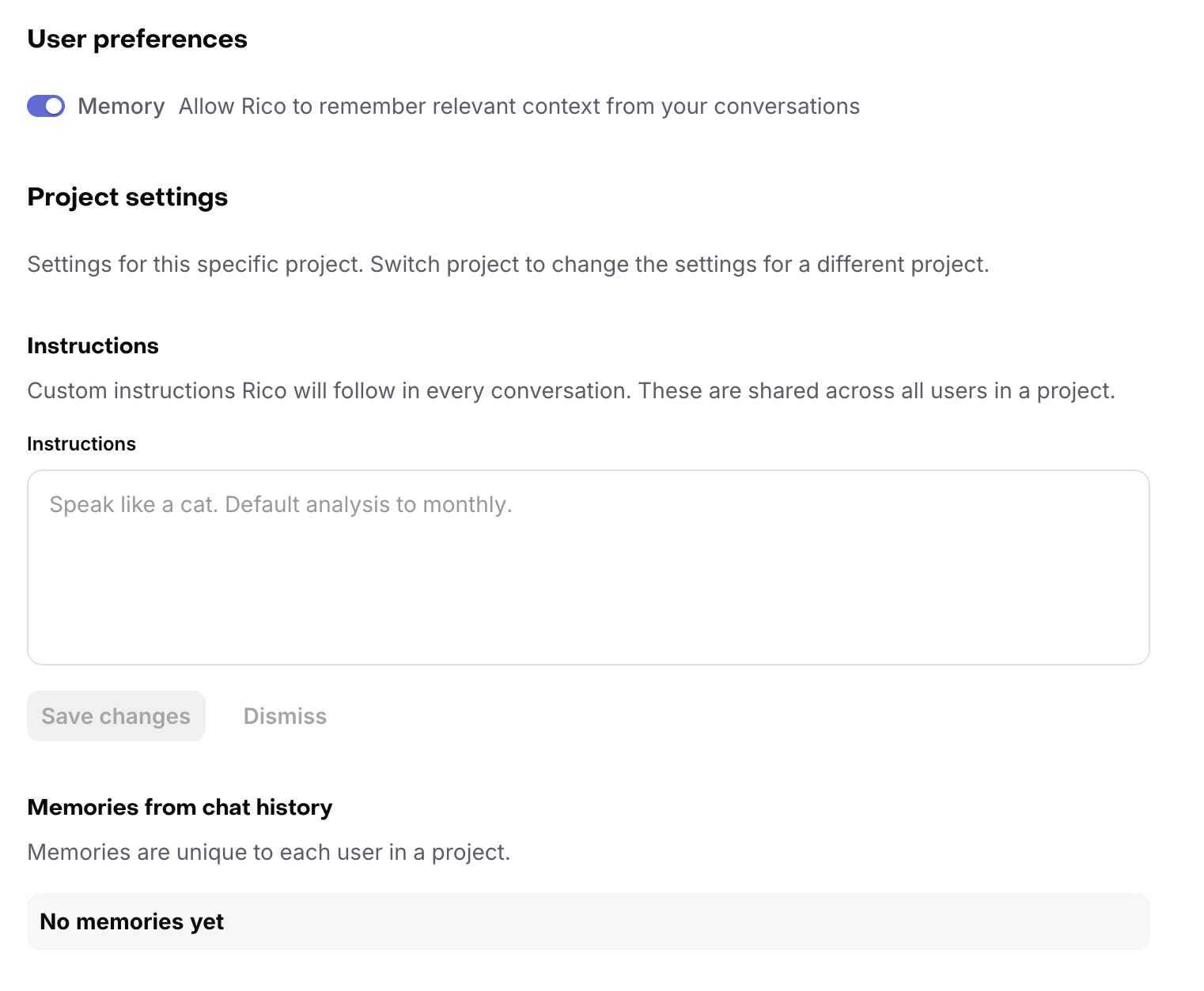 Rico settings page