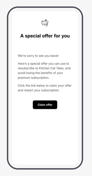 Win-back campaign email with a "Claim offer" call to action